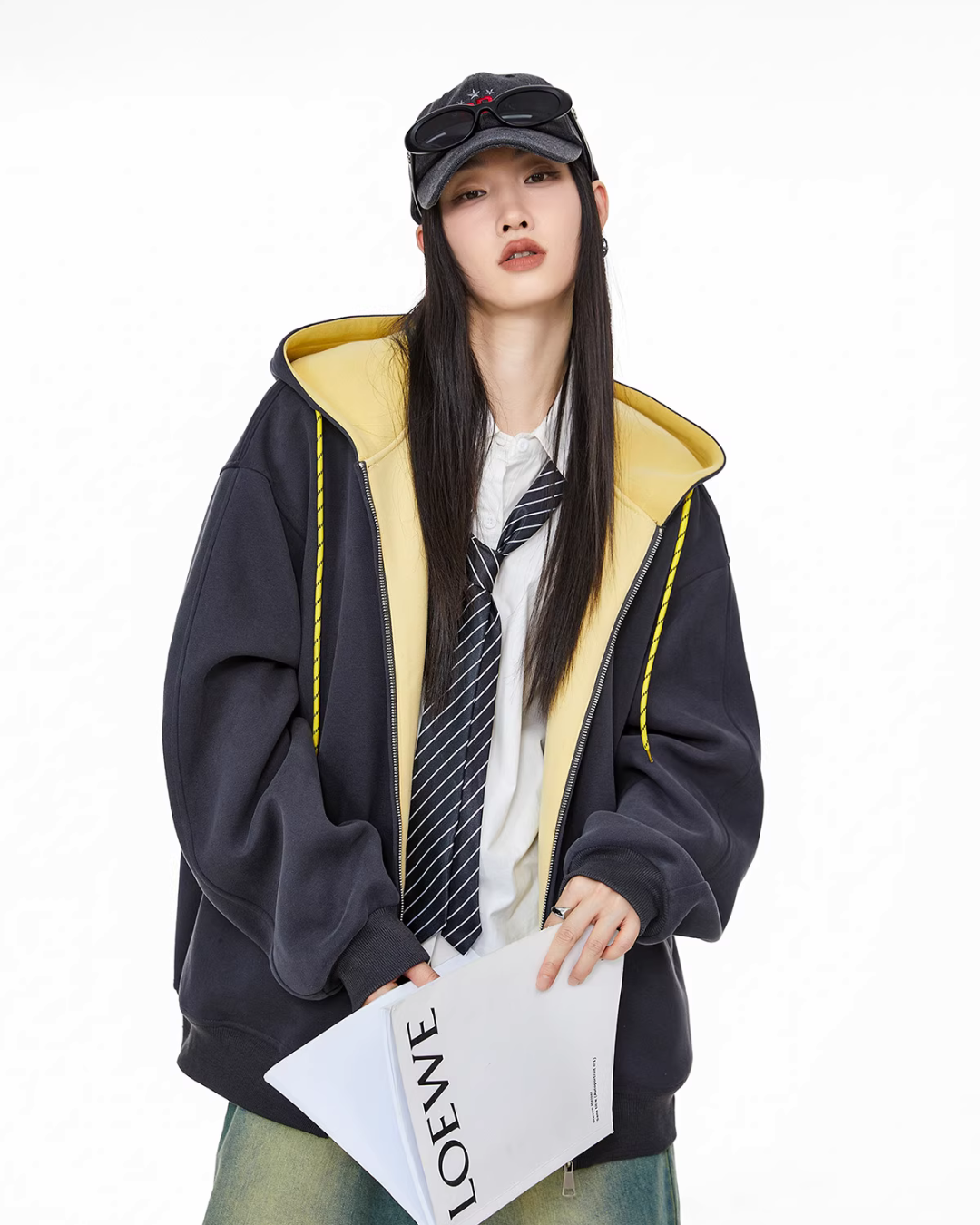 Oversized Drawstring Full Zip Hoodie ICM0073