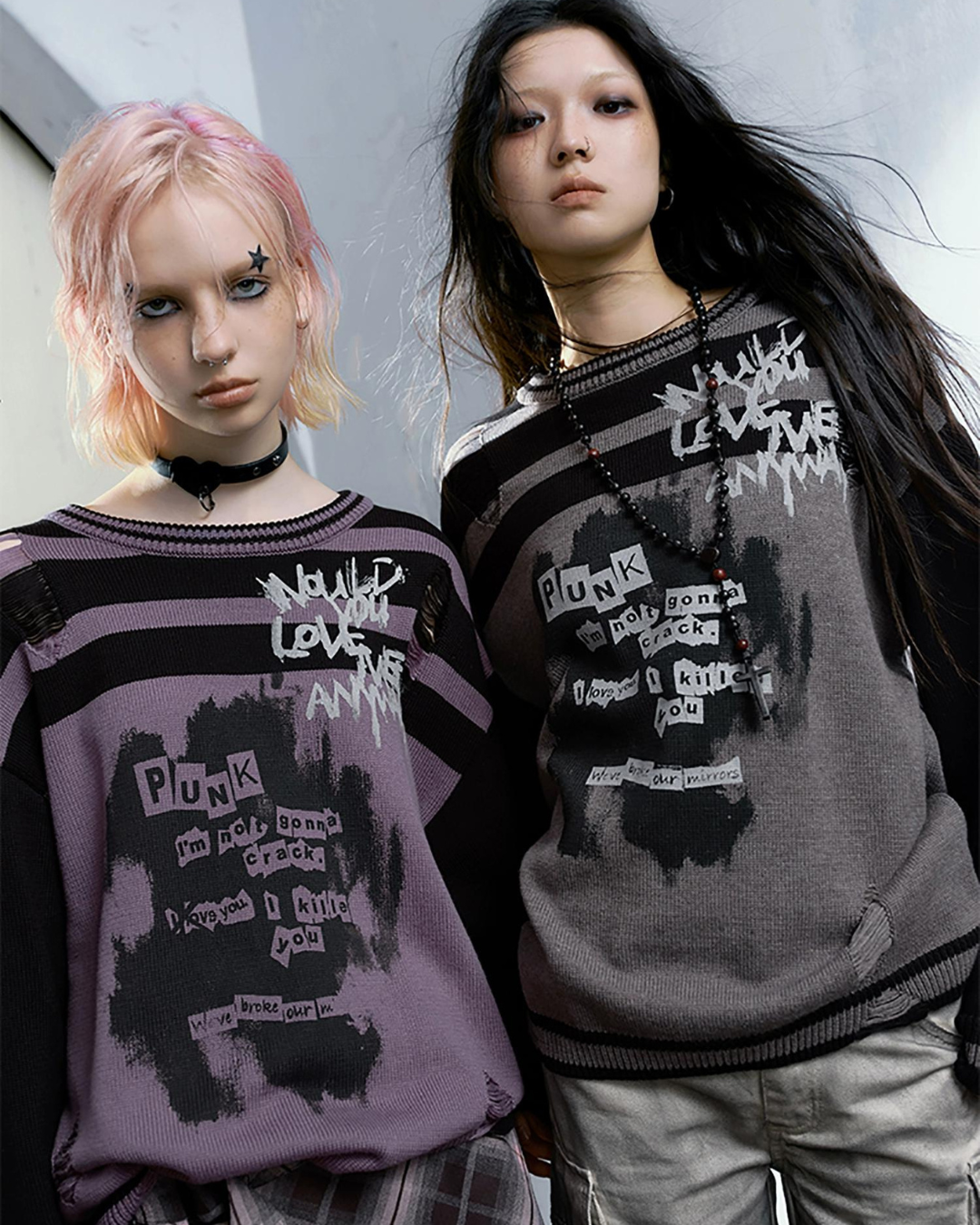 Striped Ripped Graffiti Sweater CEN0025