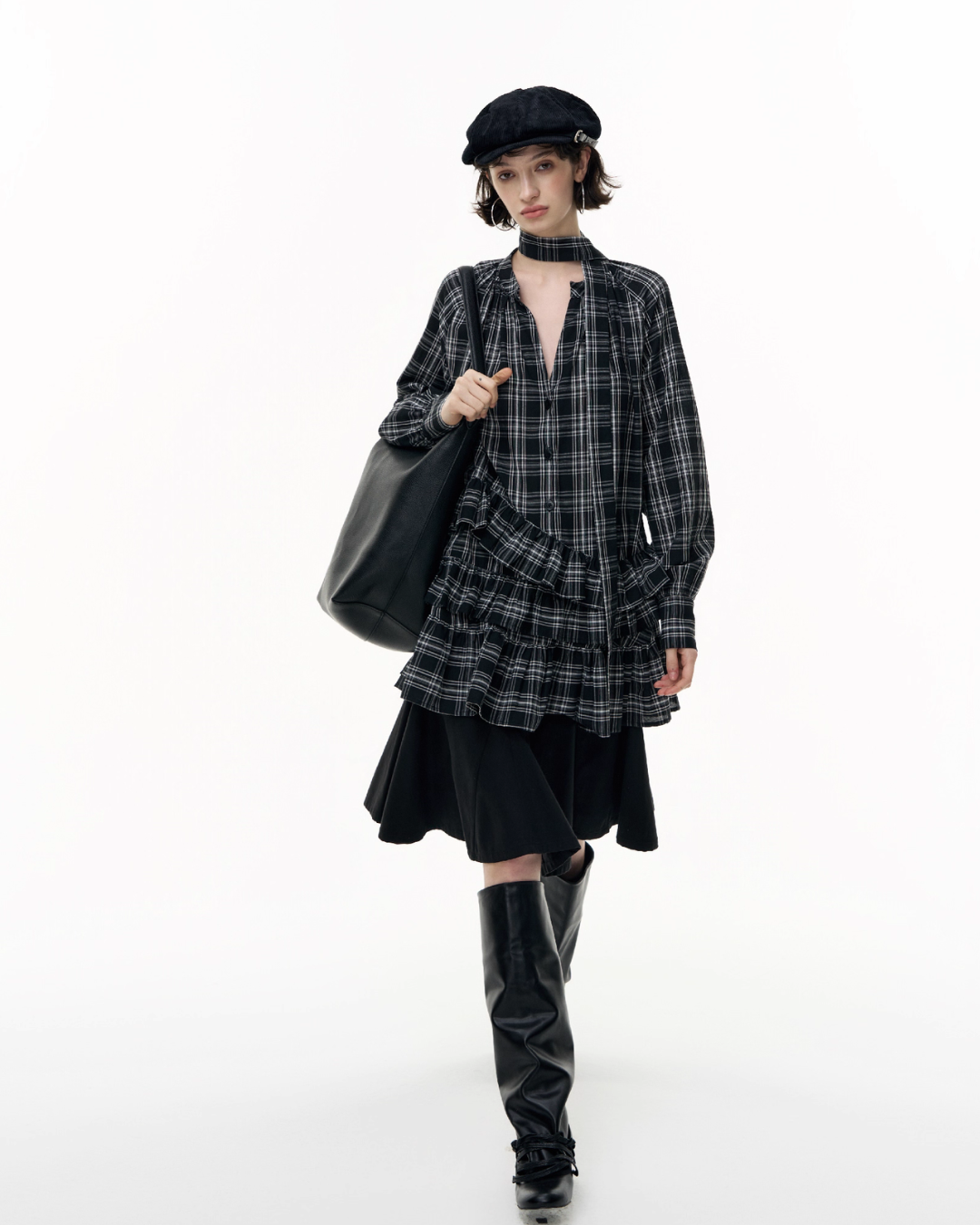Plaid Ruffled Long Sleeve Shirt SHE0009