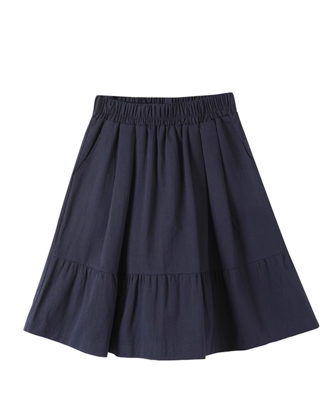 Checked Short Sleeve Shirt / Dark Blue Midi Skirt WEO0028