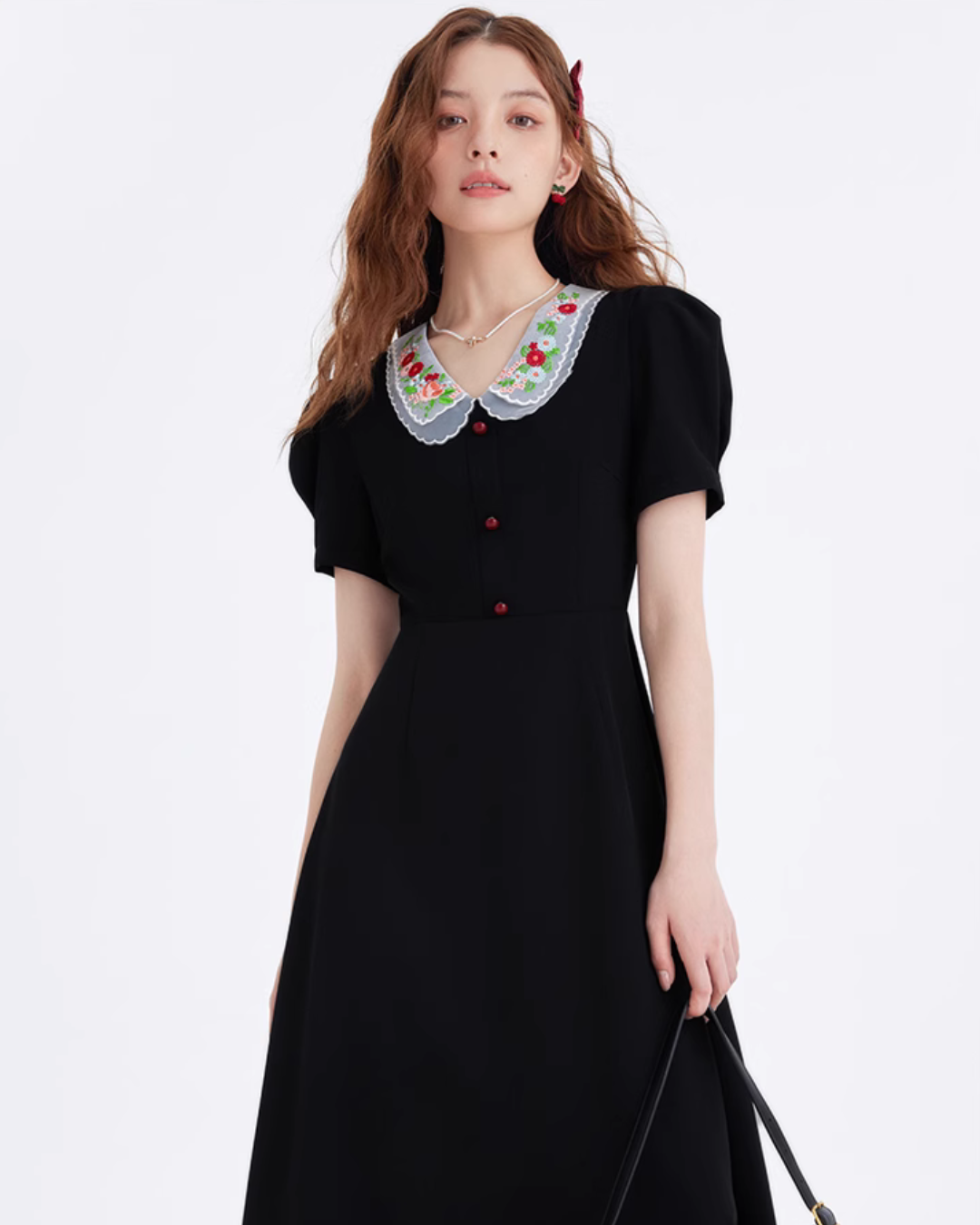 Flower Embroidery Collar Long Dress LSN0005