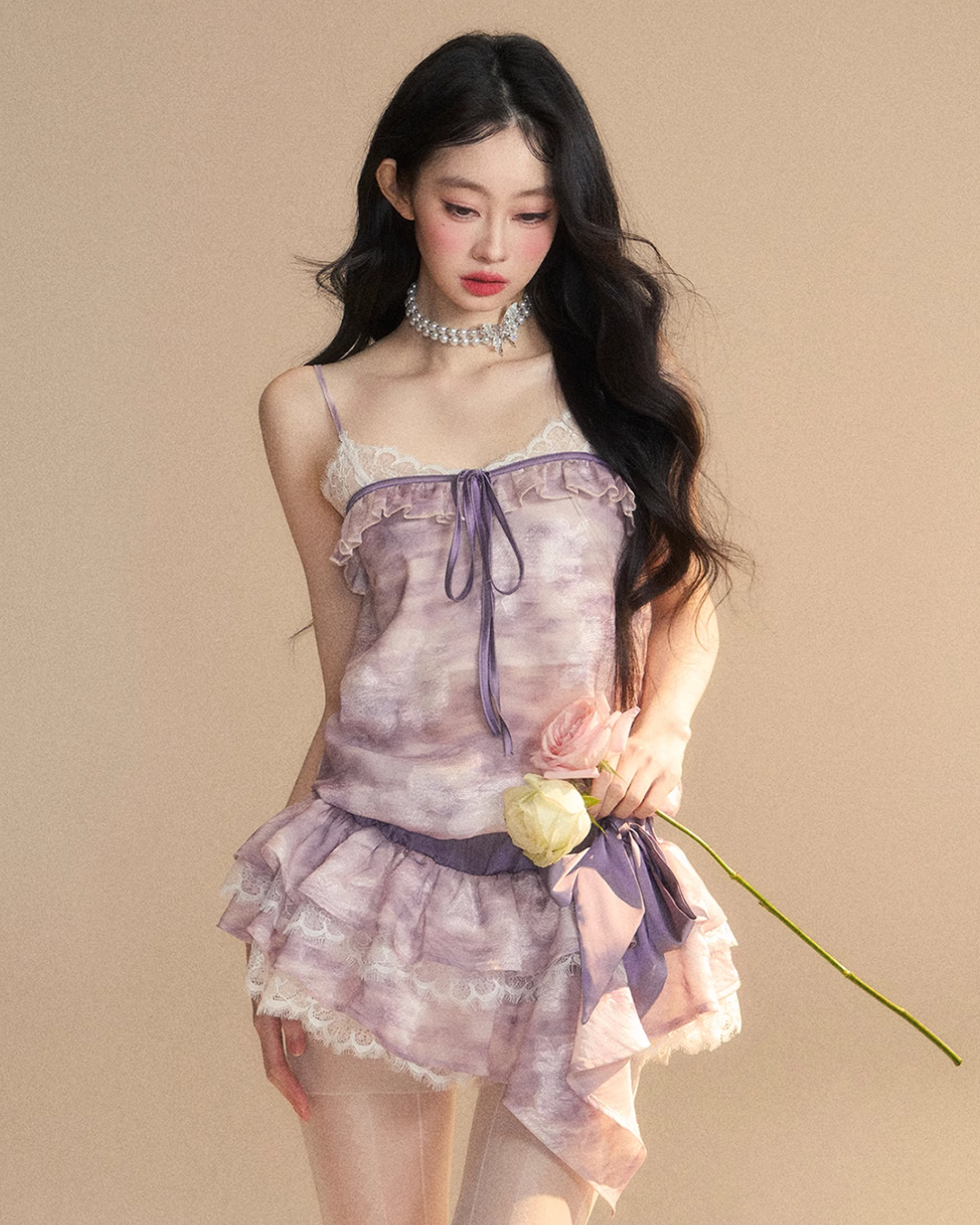 French Purple Frill Dress LAS0021