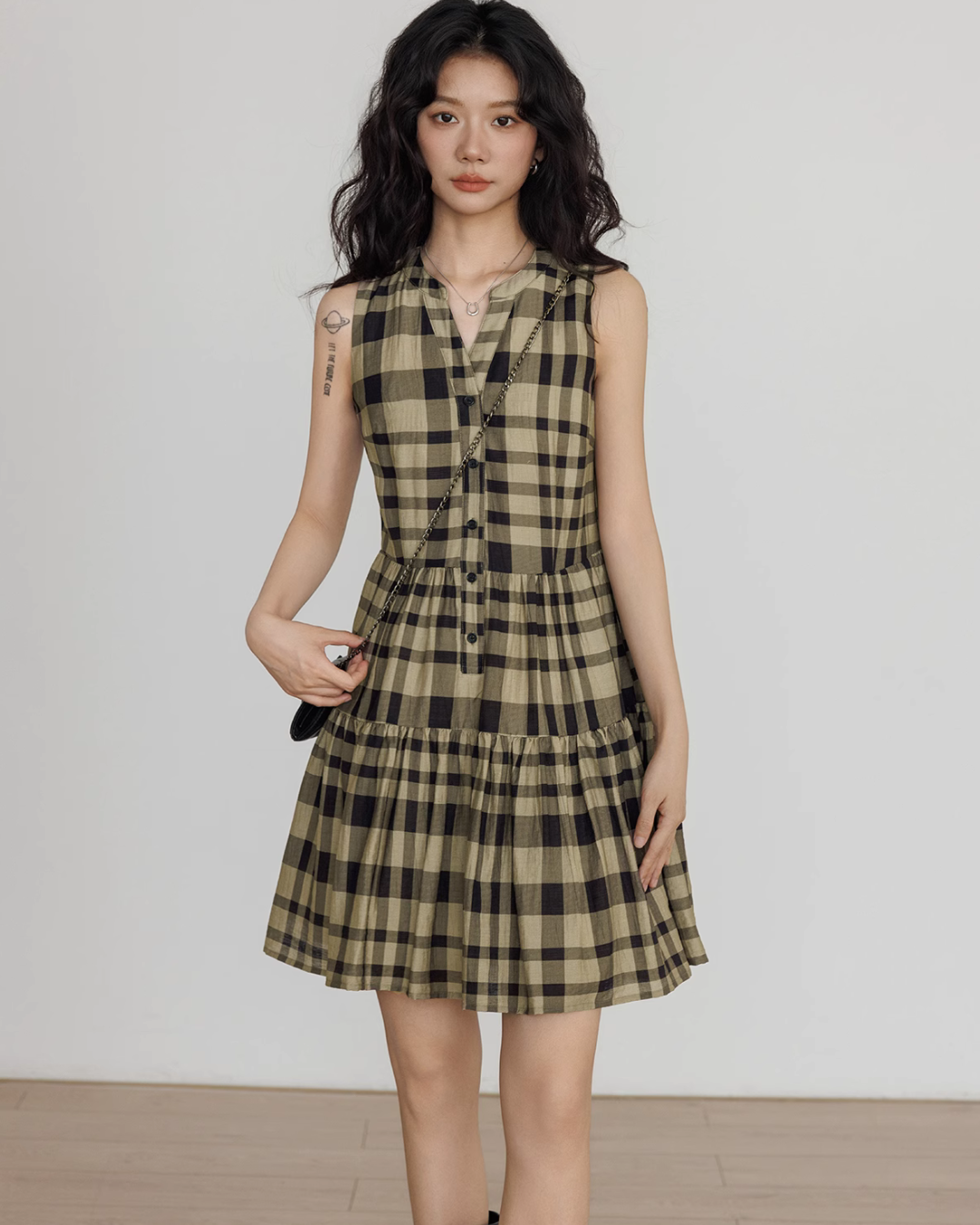 Tiered Check Shirt Mini Dress VAS0055