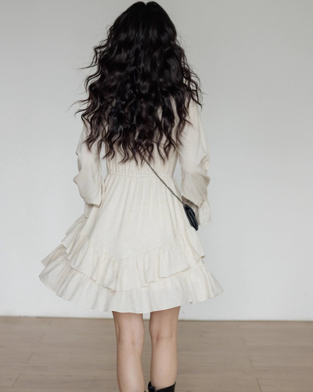 Round Neck Linen Long Sleeve Dress VAS0152