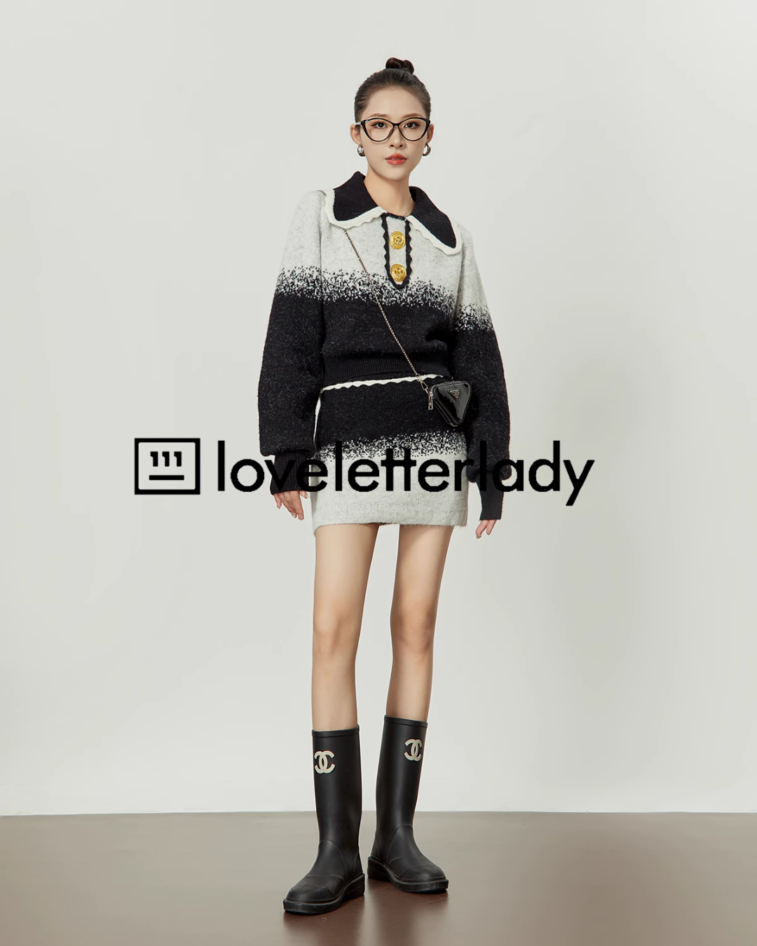 Retro Black And White Gradient Knit / Skirt LLA0326