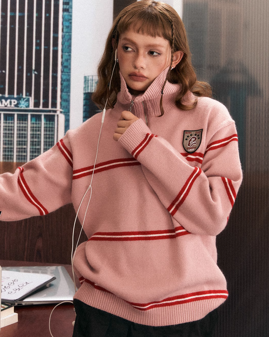 Half Zip College Style Knit EZK0085