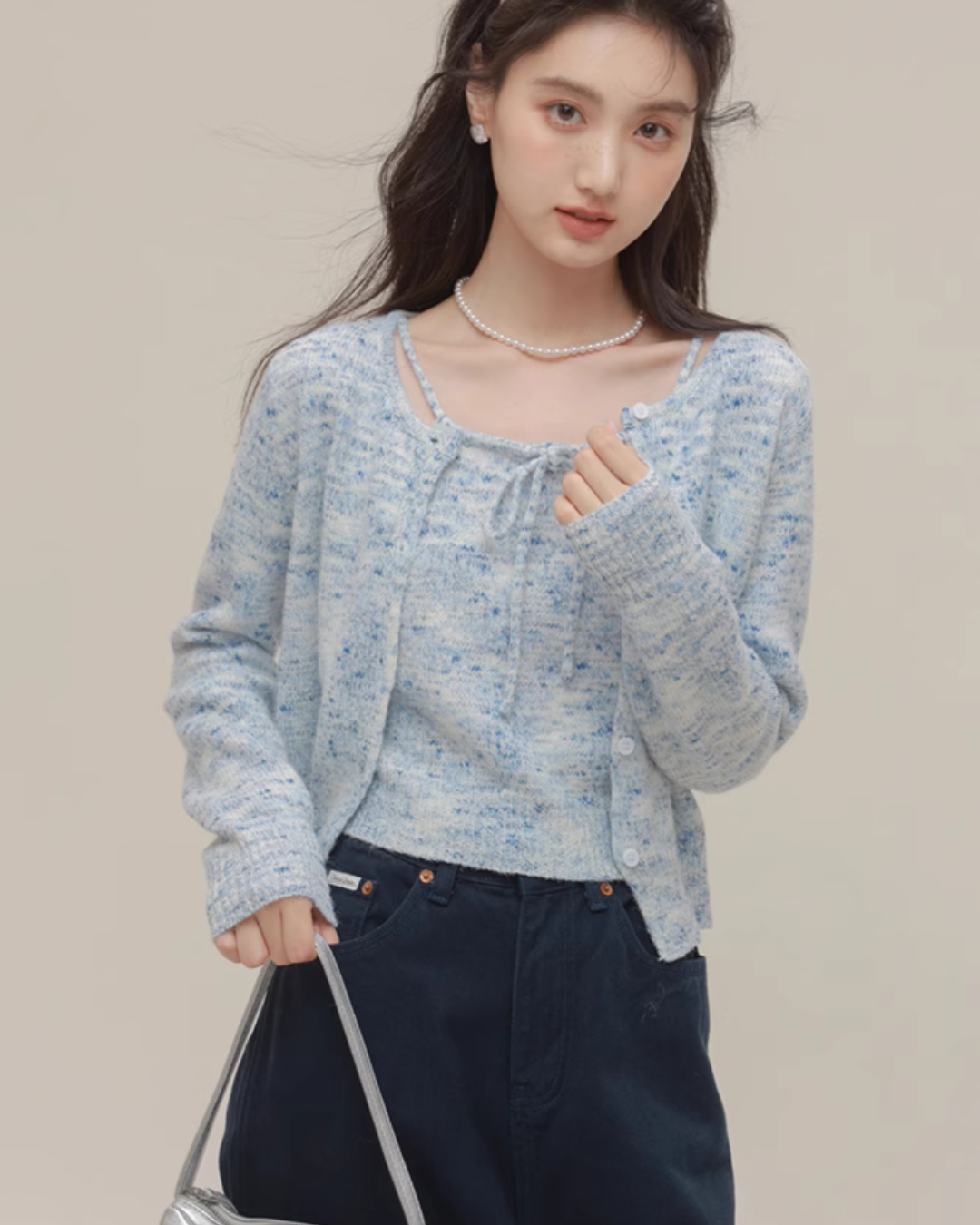 Mix Fancy Knit Cardigan / Knit Camisole CHS0007