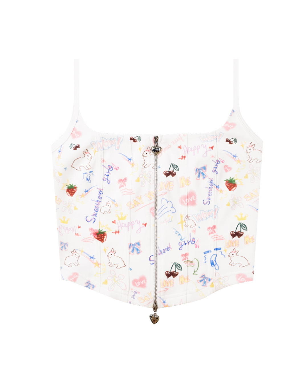 Graffiti Printed Zip Rib Camisole ZZF0252