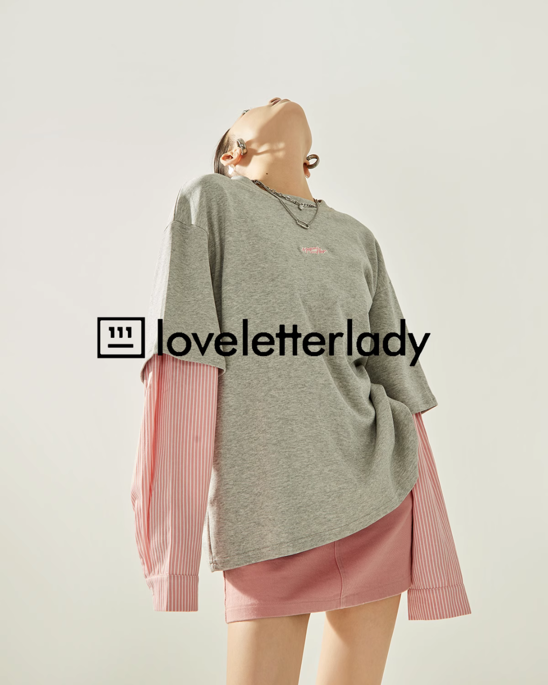 Pink Striped Shirt Layered Short Sleeve T-Shirt LLA0418