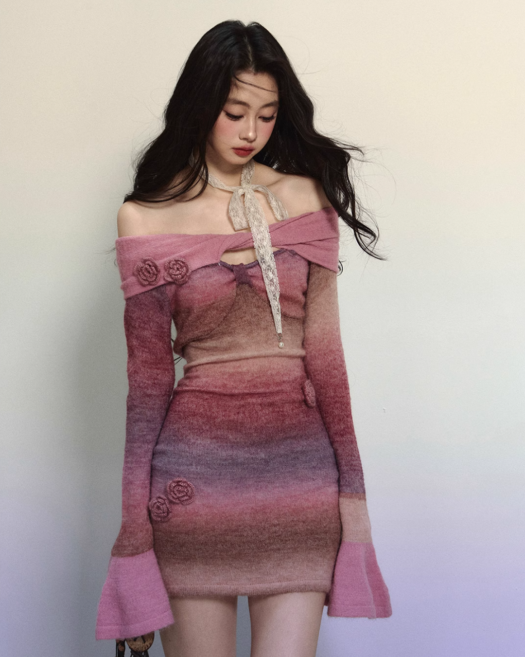 Off Shoulder Gradient Tight Dress LAS0026