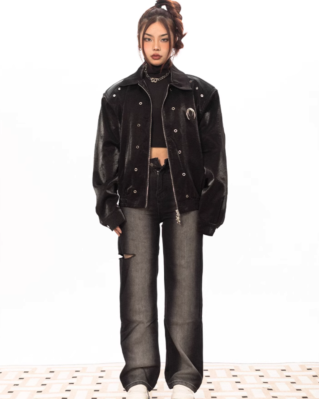 Metal Label Padded Shoulder Jacket BLB0029