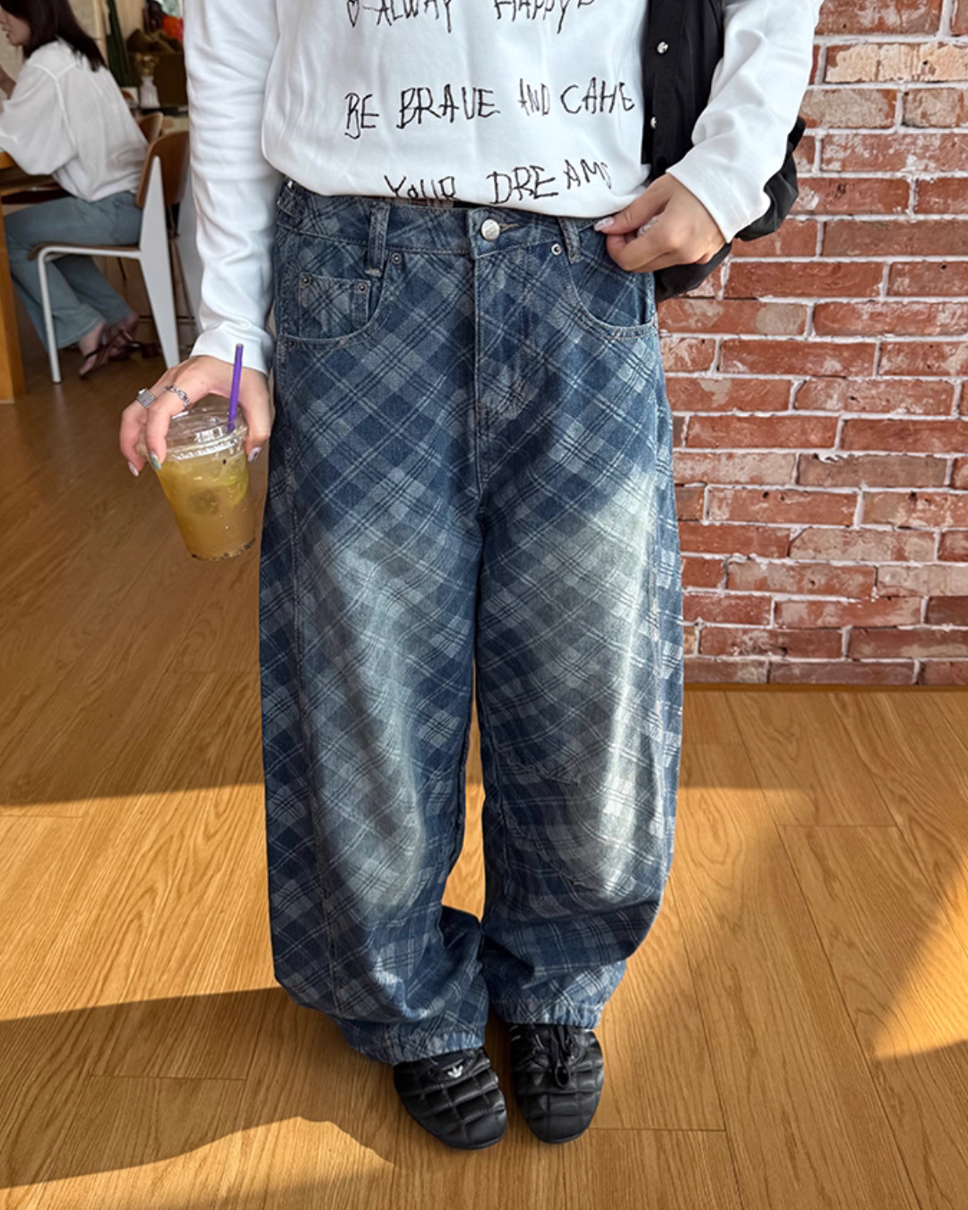 Retro Plaid Curved Knife Jeans CYE0035