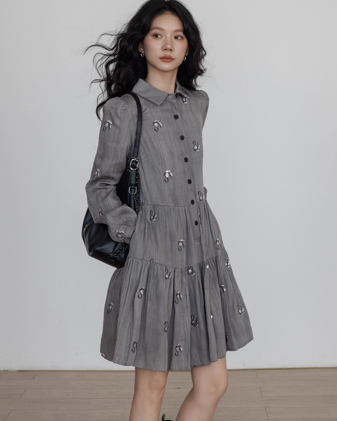 Long-Sleeve Shirt Flare Dress VAS0157