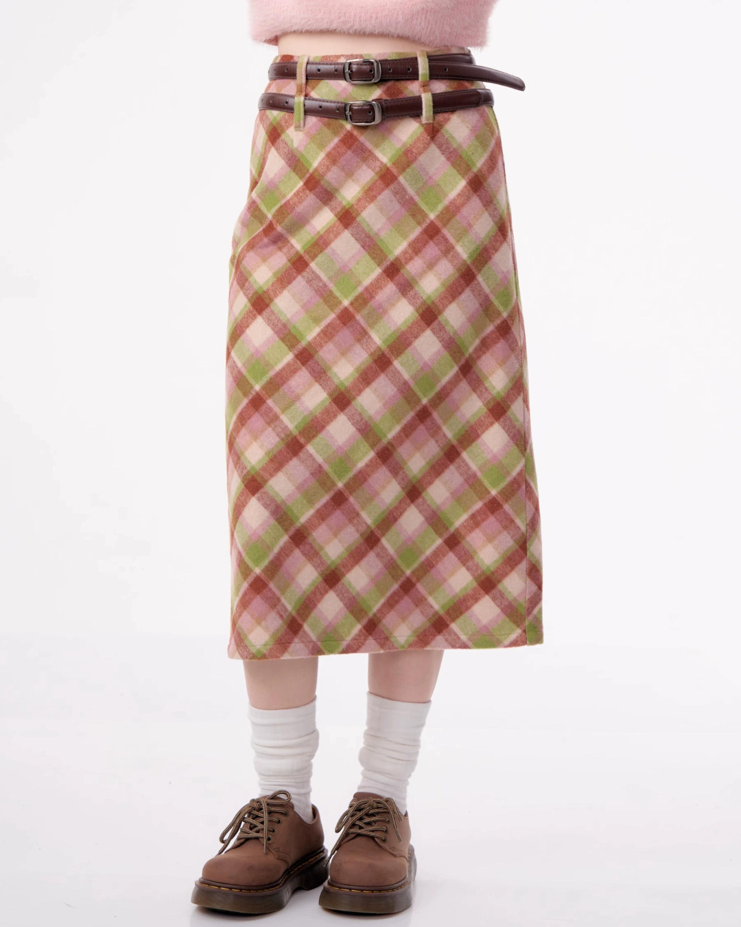 High Waist Plaid Wool Skirt ZZF0301