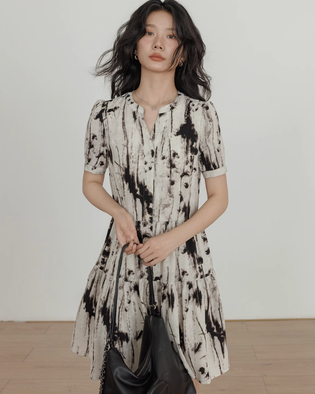 Wood Paint Pattern Tiered Dress VAS0038