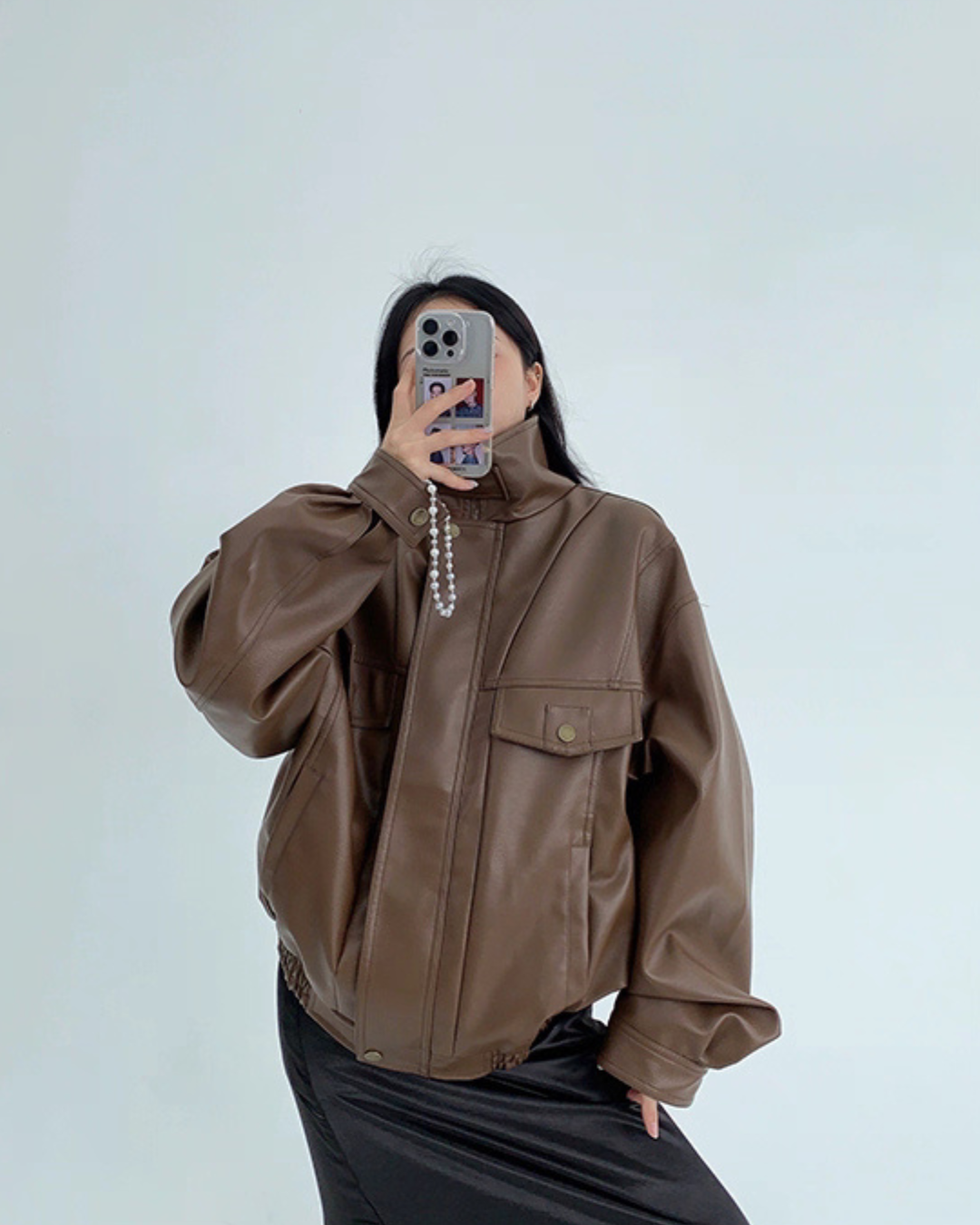 Stand Collar Fake Leather Blouson YLS0909