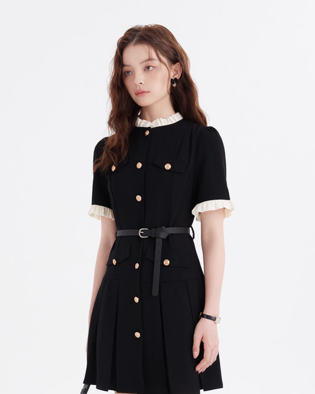 Gold Button Mini Dress LSN0014