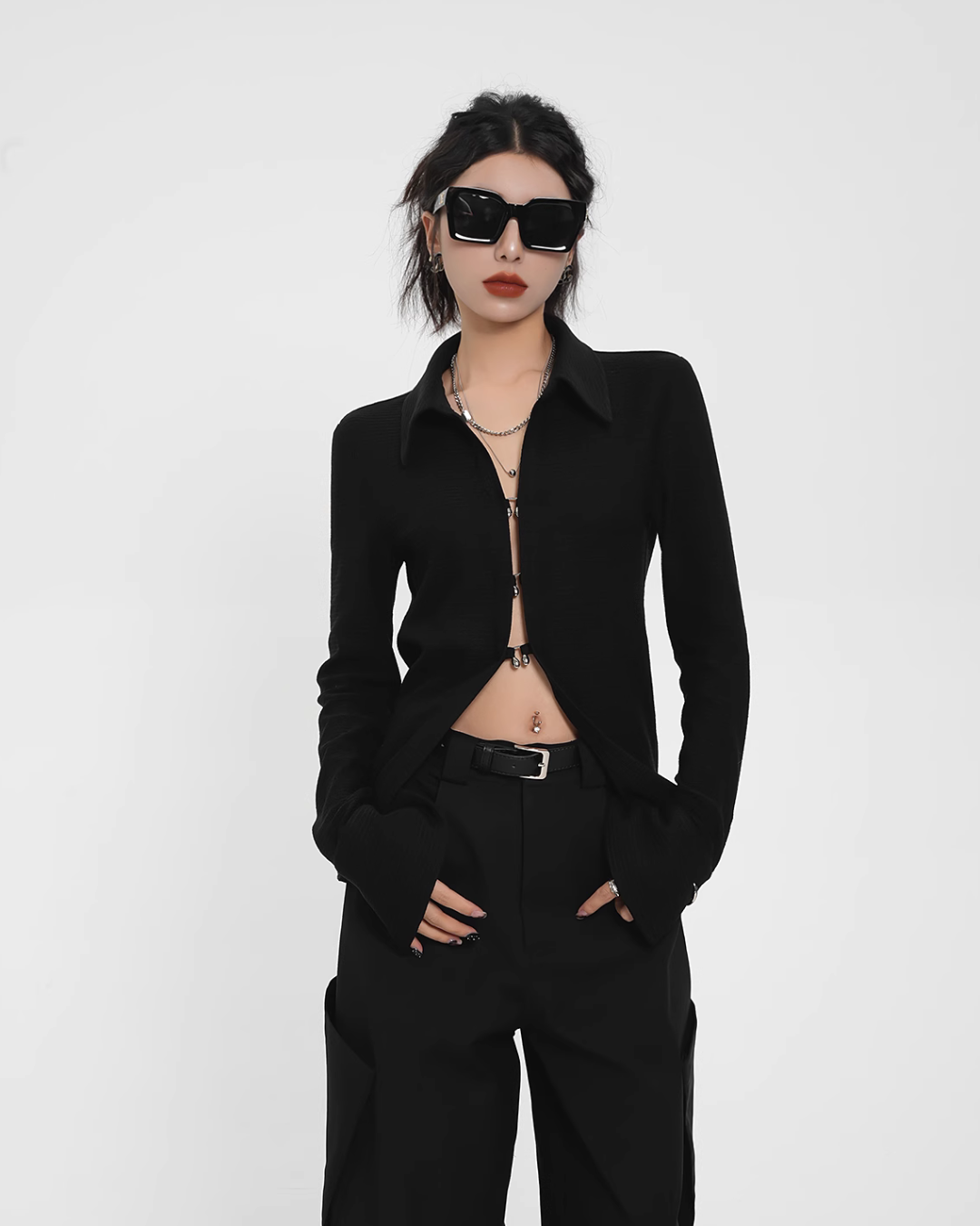 V-Neck Mode Long Sleeve Shirt SRS0294