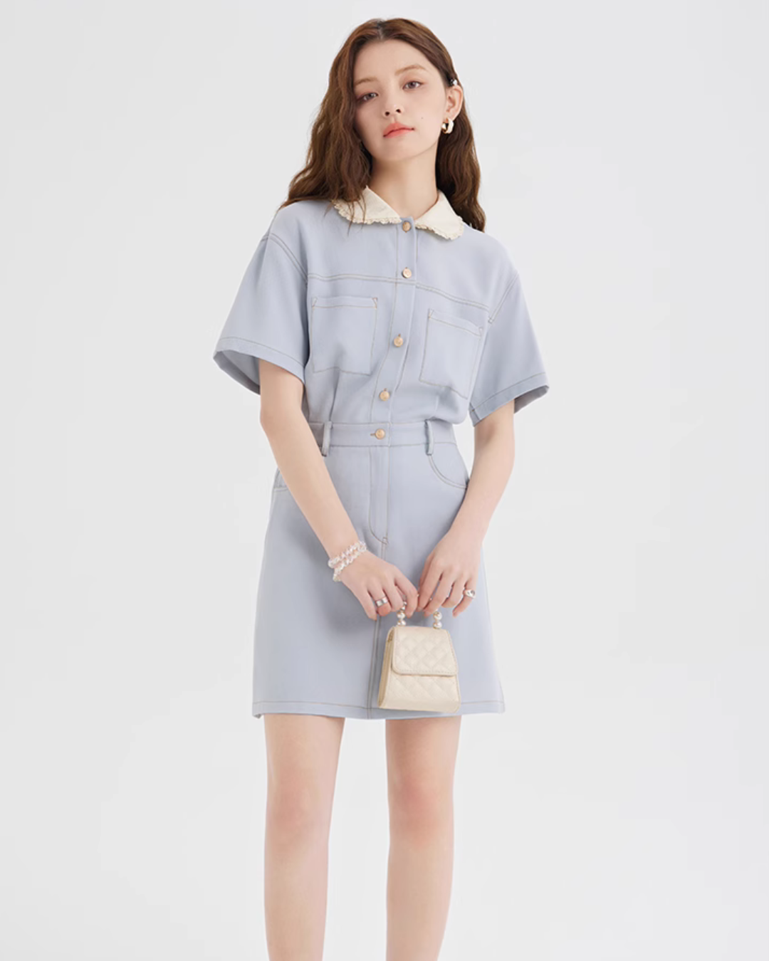 French Collar Denim Dress LSN0006
