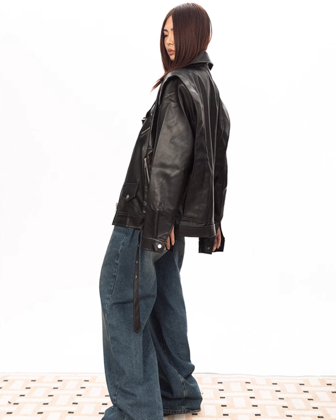 Shoulder Pad Leather Jacket BLB0021