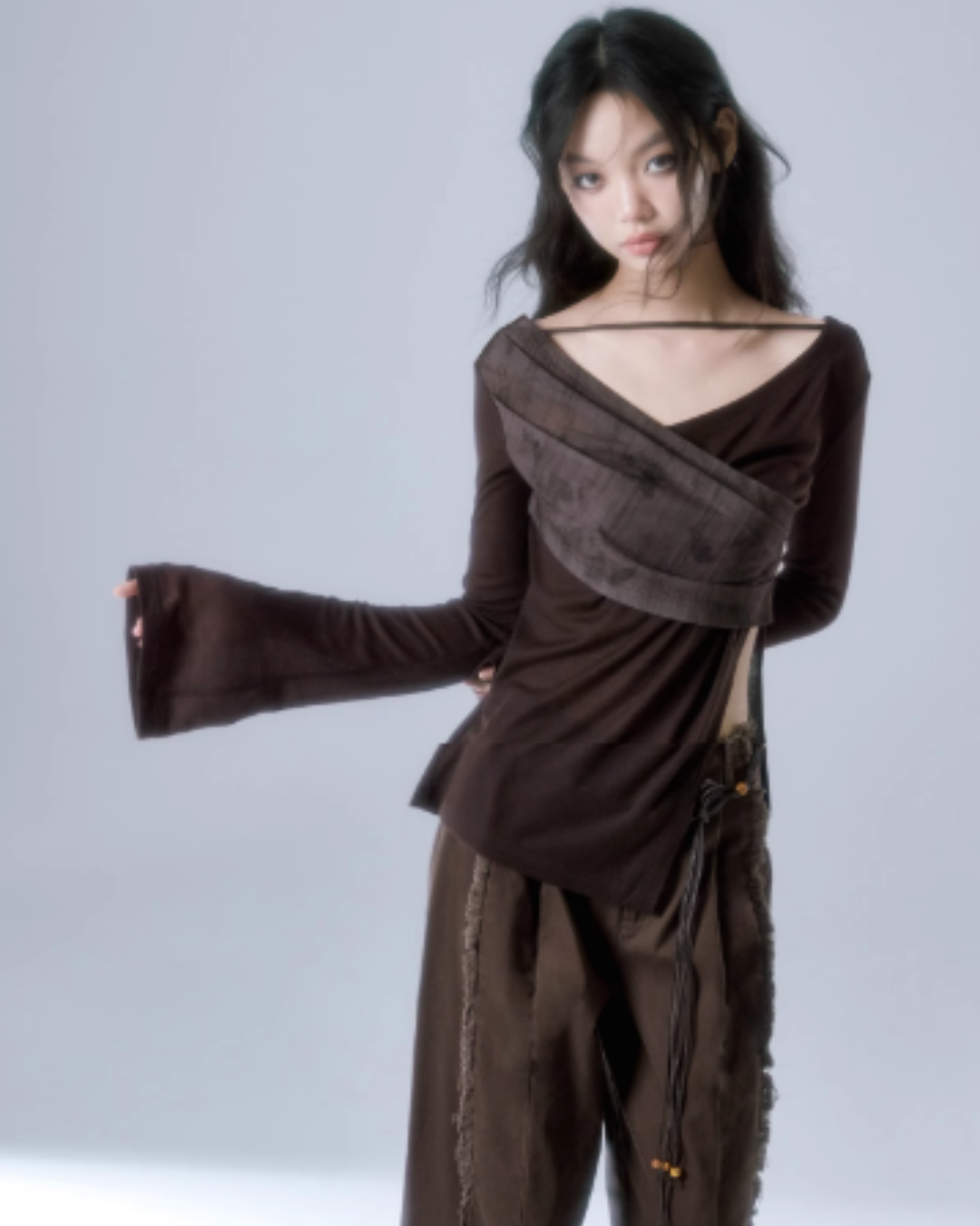V-Neck Asymmetrical French Tops SHE0005