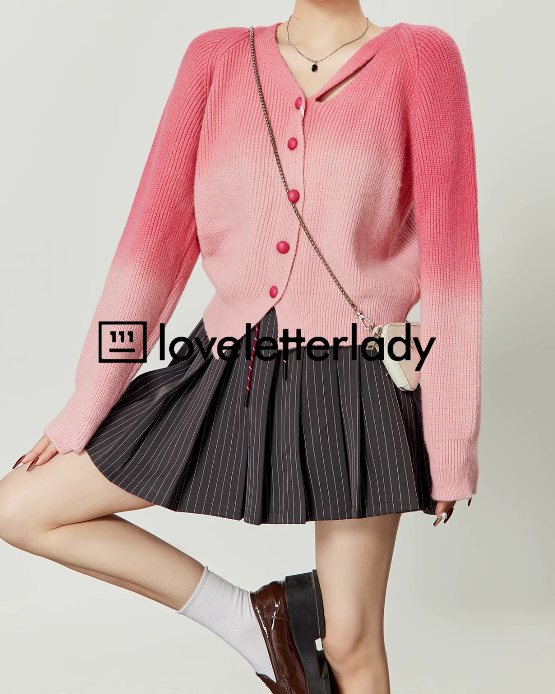 Pink Gradient Knit Cardigan LLA0417