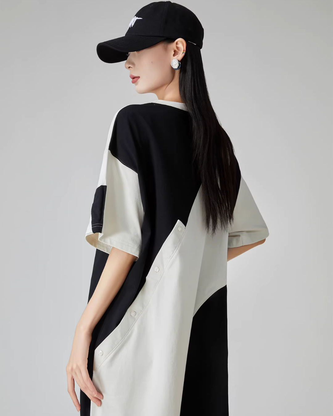 Diagonal Switch Asymmetry T-Shirt Dress FER0109