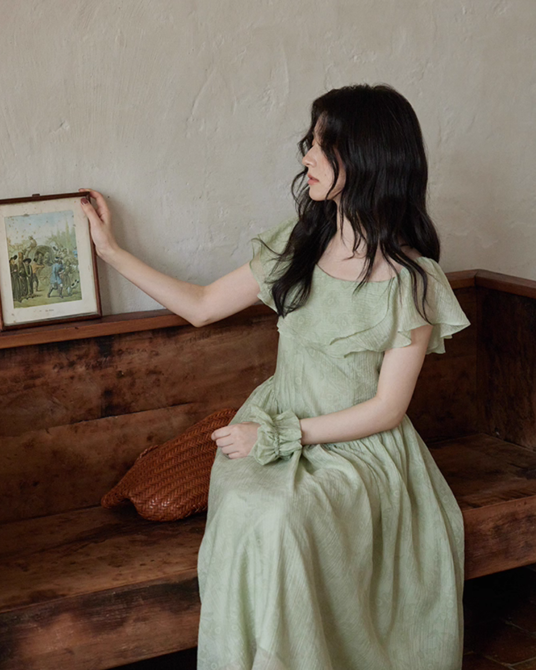 Frill Collar Green Long Dress SMS0012