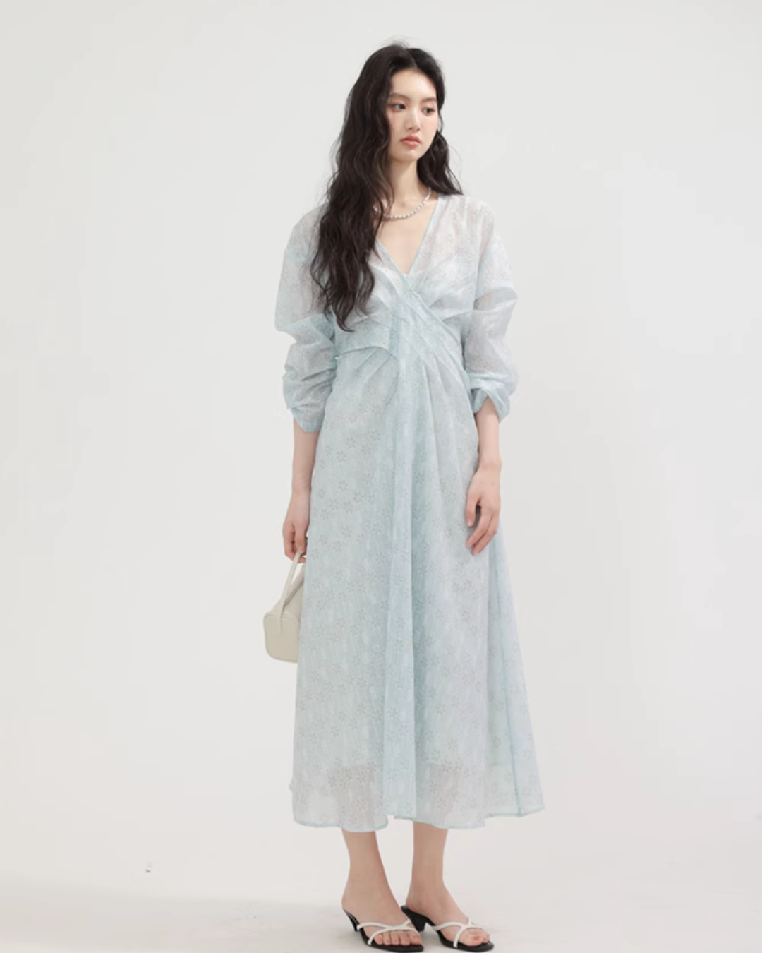 V-Neck Floral Patterned Long Dress CHS0003