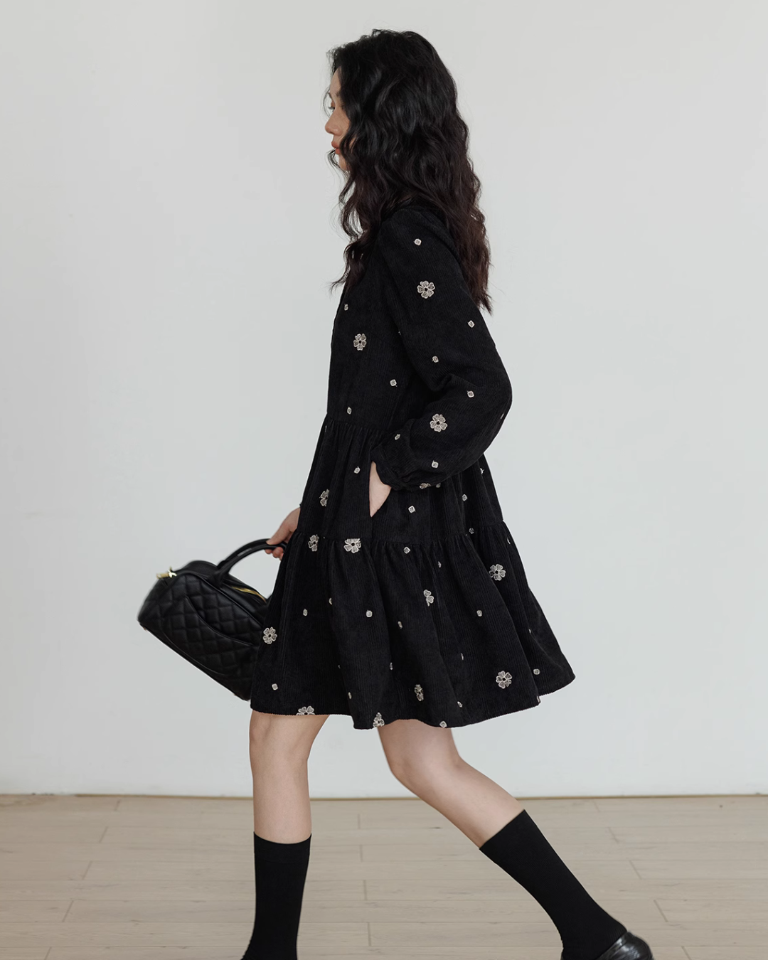 V-Neck Flower Embroidered Dress VAS0001