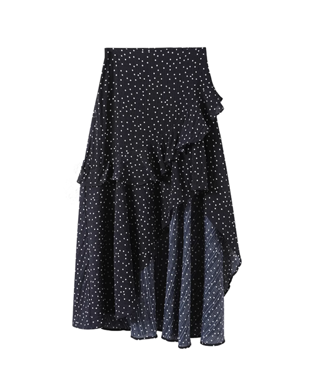 Gray Off-Shoulder Top / Navy Blue Polka Dot Long Skirt WEO0033