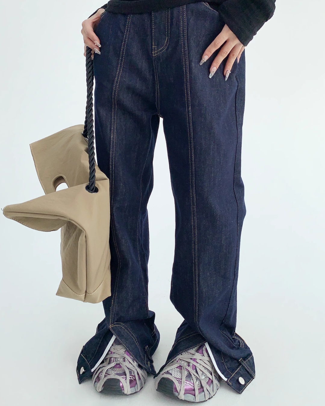 Stitch Design Wide Denim Pants YLS0540