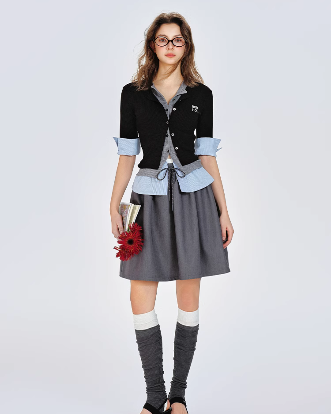 Layered Style V-Neck Slim Knit BHB0002