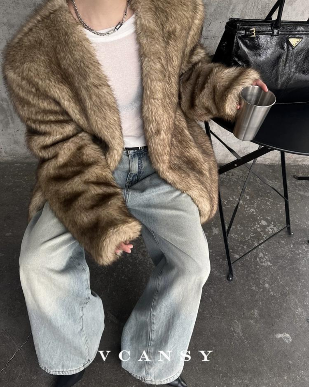 No Collar Volume Fur Coat VCY0046