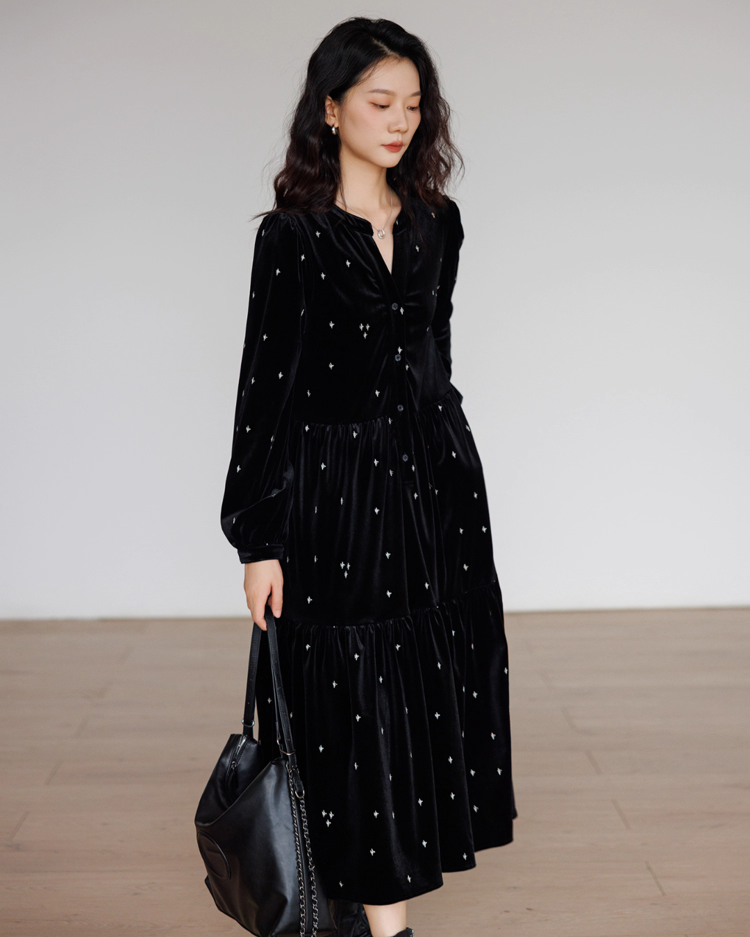 V-Neck Velour Elegant Dress VAS0141