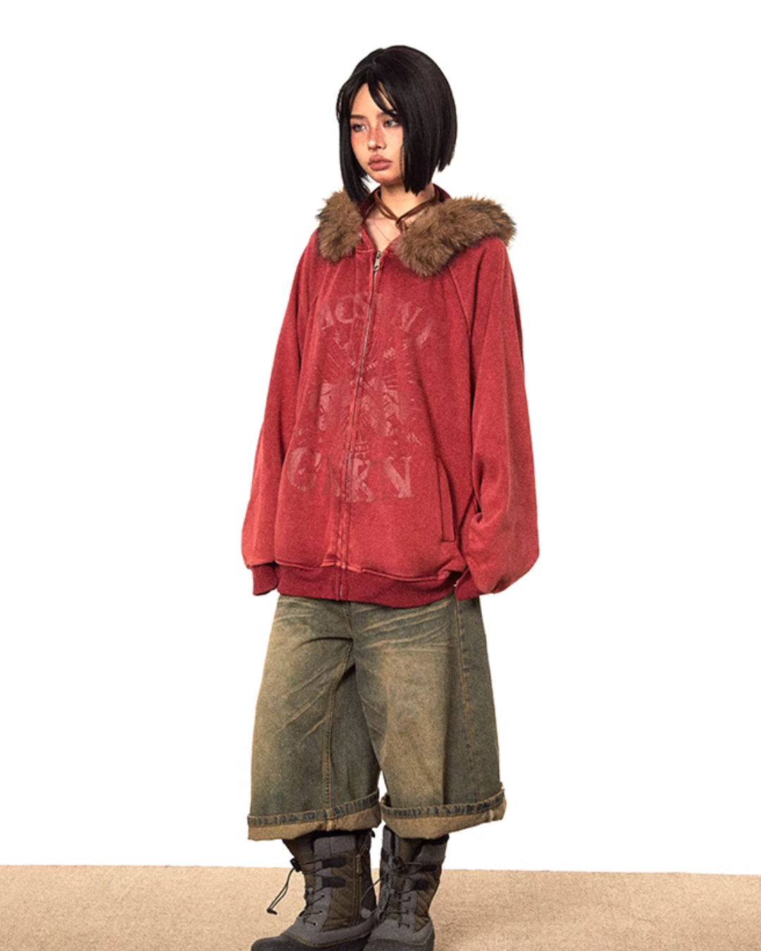 Fur Hood Zip-Up Hoodie BLB0007