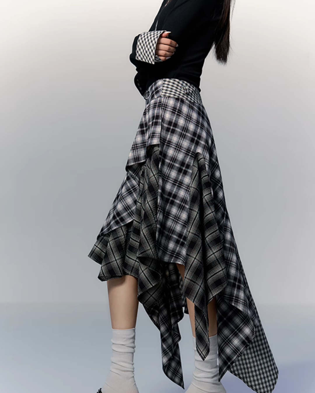 Paid Asymmetrical Long Skirt PUC0013