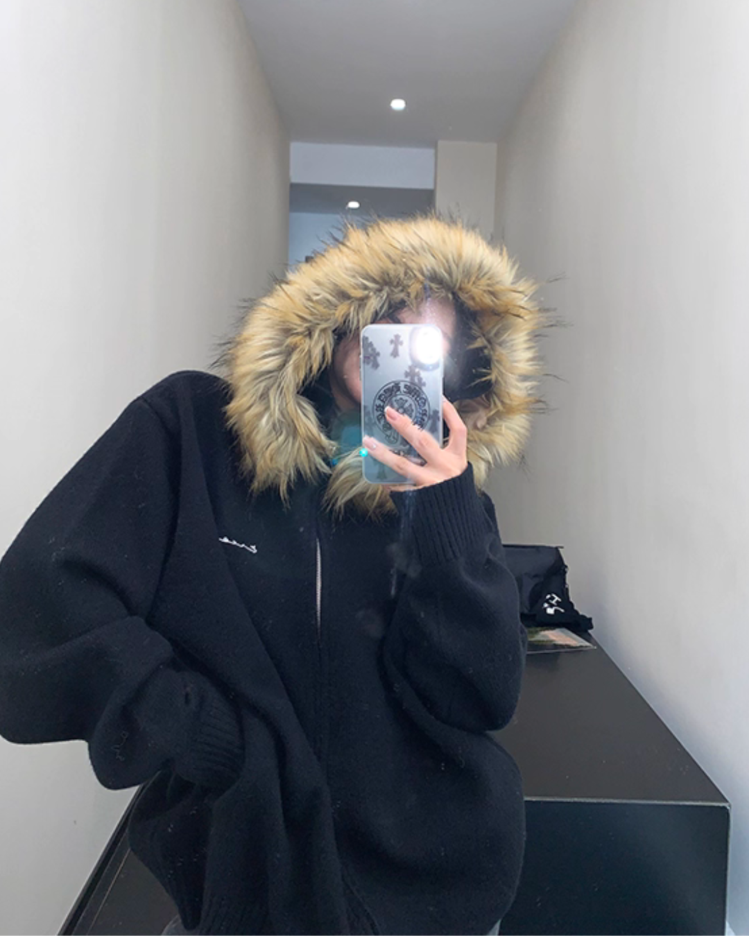 Fur Hood Knit Hoodie YLS0979