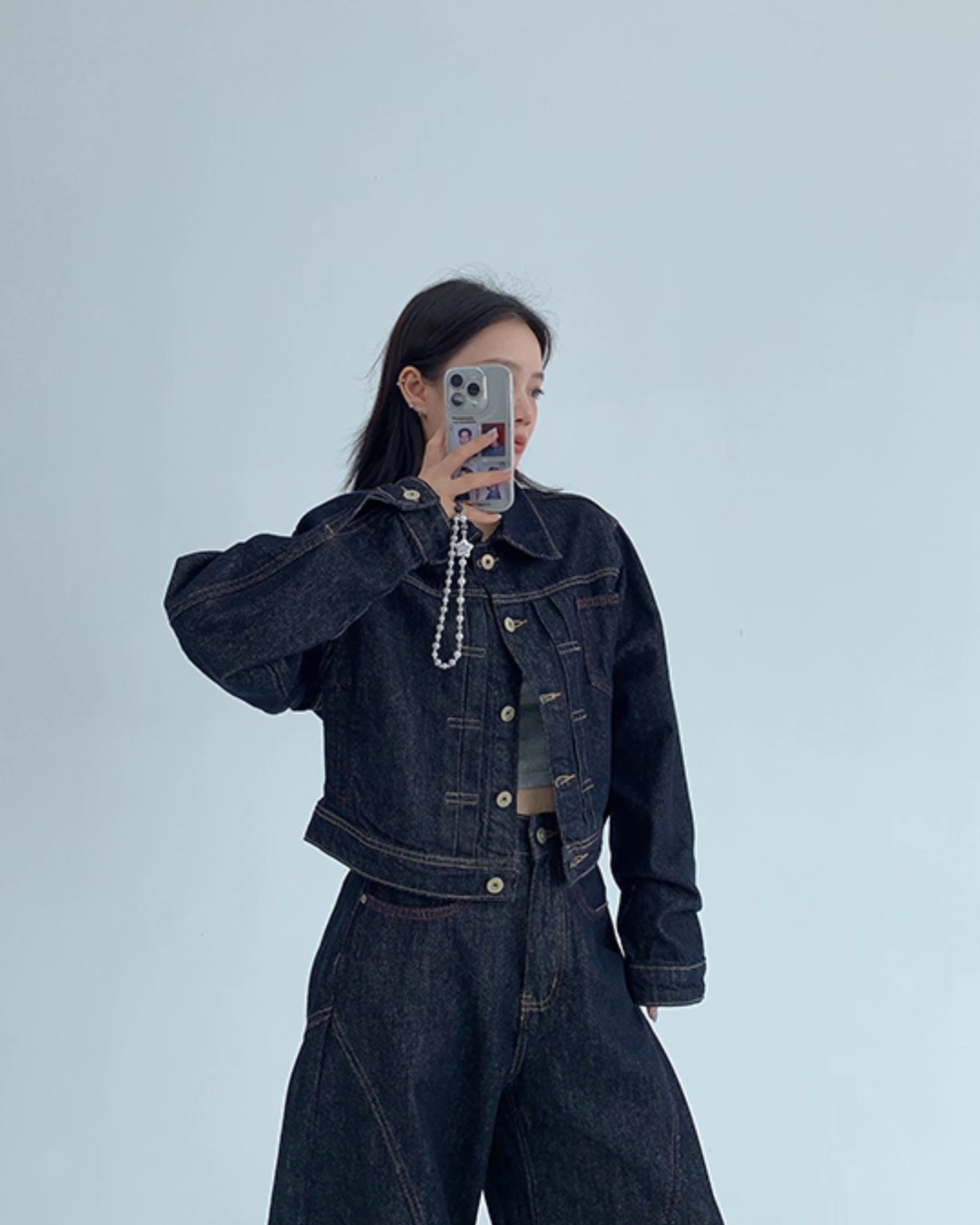 Dark Blue Denim Jacket / Wide Denim Pants YLS0912