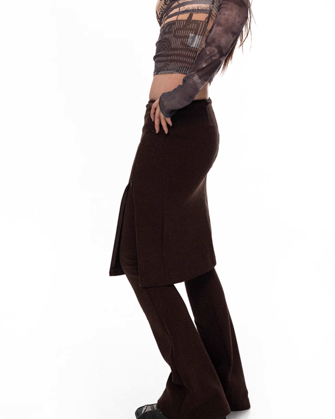 Strap Skirt Layered Boot Cut Pants BLB0024