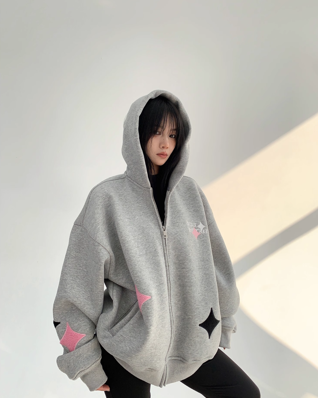 Diamond Patch Zip Hoodie YLS0609