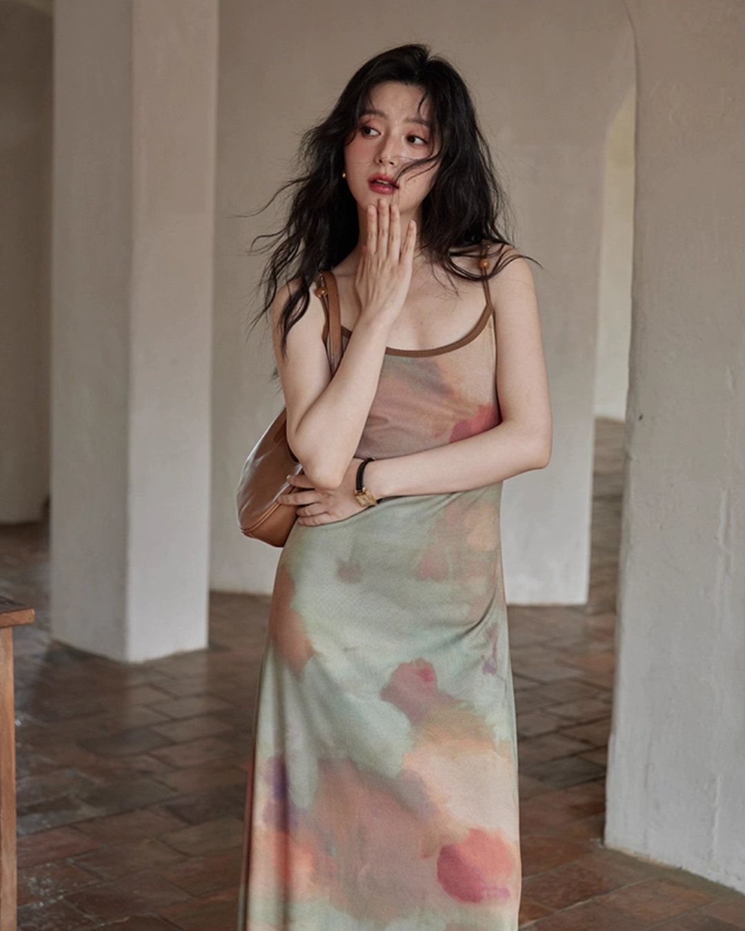 Marble Pattern Camisole Long Dress SMS0013