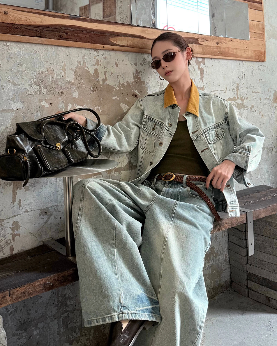 Color-Block Lapel Denim Jacket WWP0002