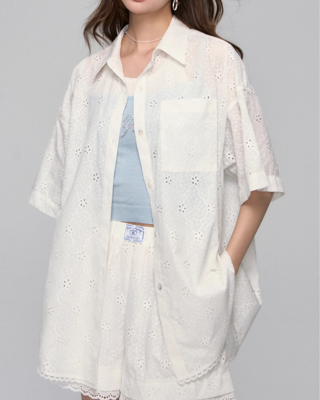 Flower Lace Short Sleeve Shirt / Half Pants ASG0043
