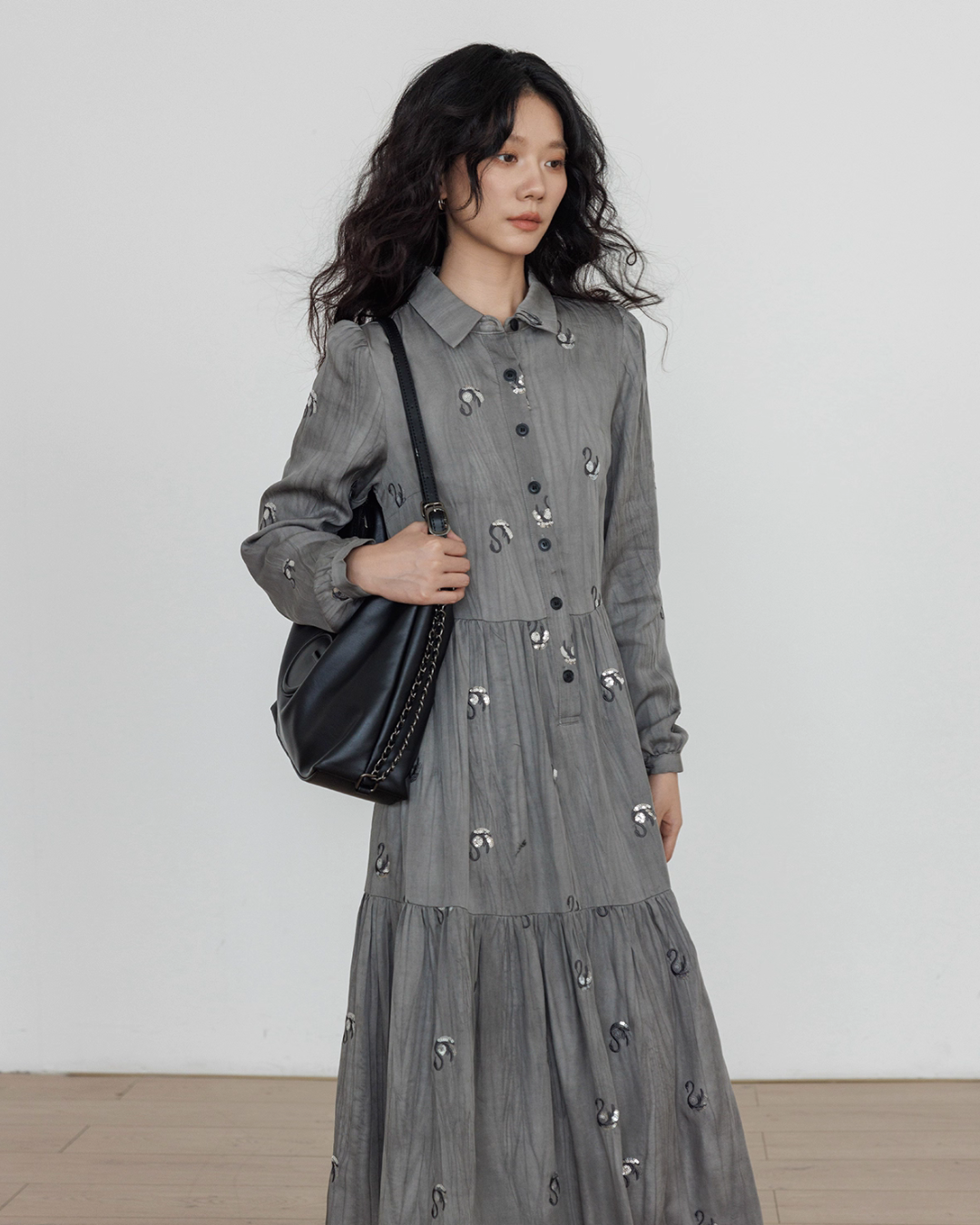 Long-Sleeve Shirt Flare Long Dress VAS0159