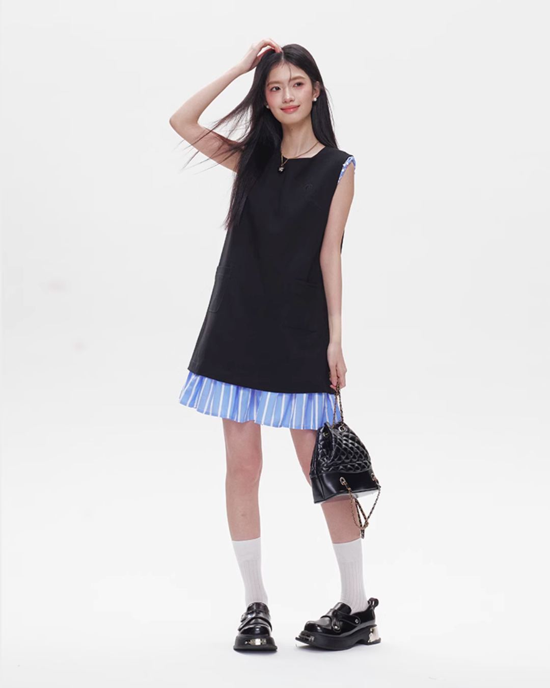Crew Neck A-Line Black Dress AMO0001