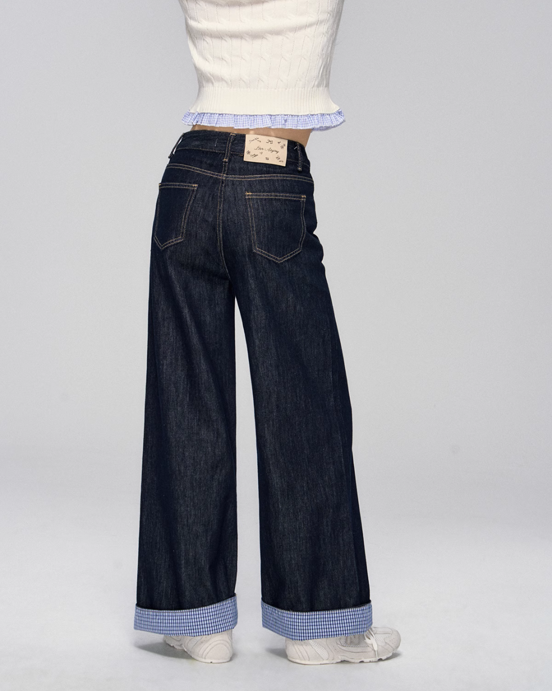 Blue Plaid Patchwork Denim Pants ASG0028
