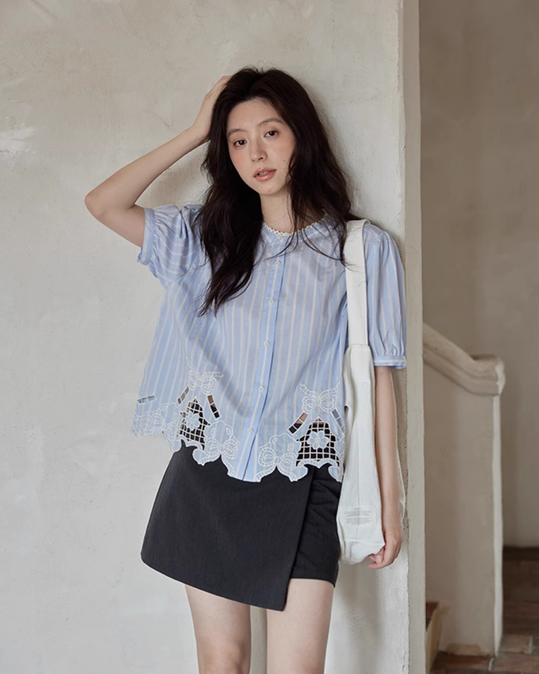 Puff Sleeve Striped Shirt SMS0007