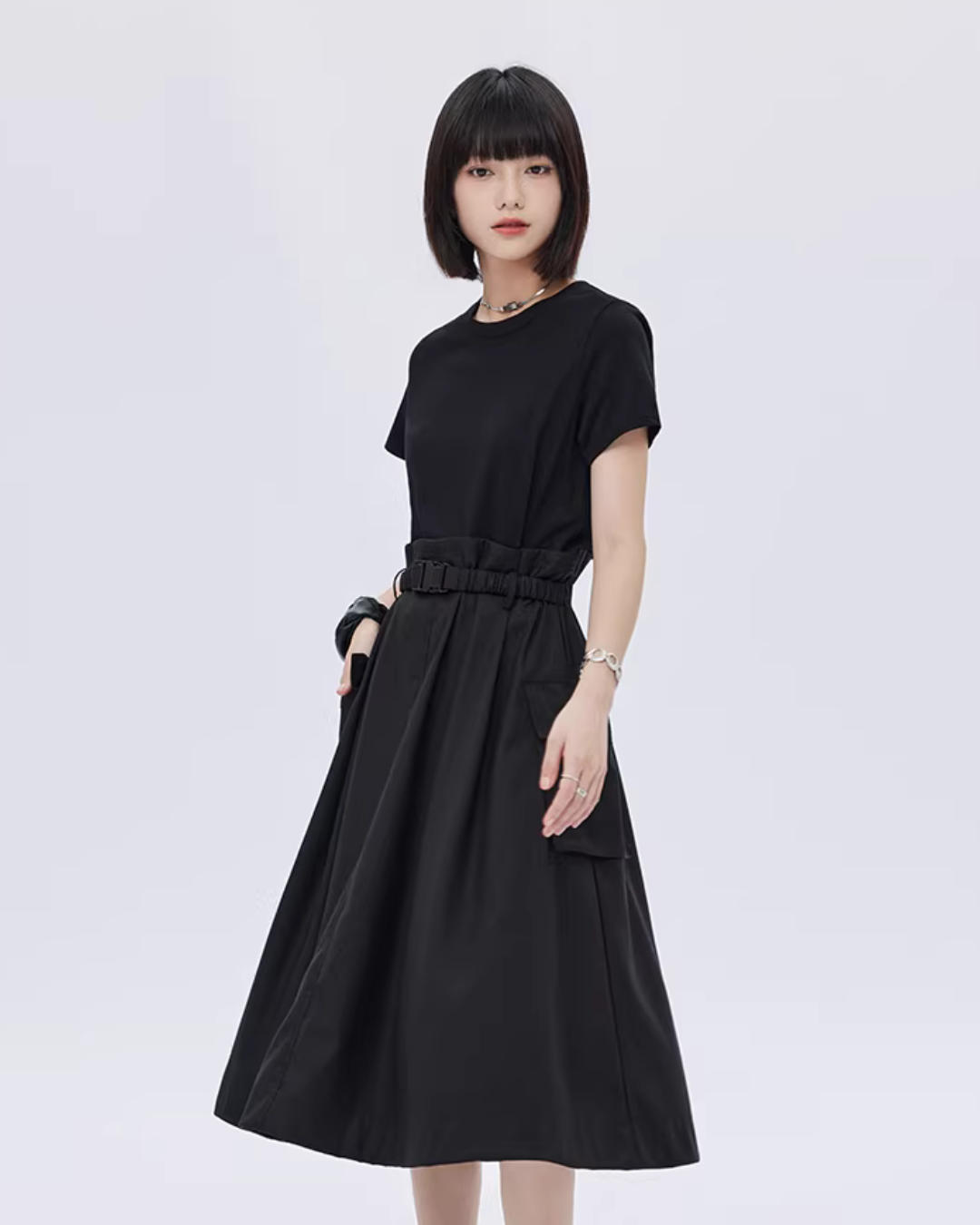 Patch Pocket Waist T-Shirt Dress SHN0013
