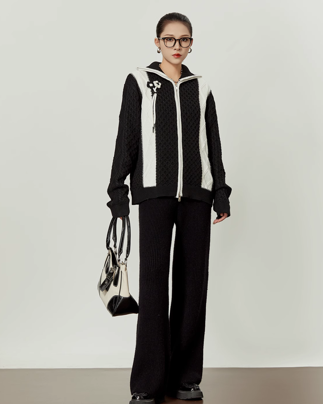 Black & White Double Zip Knit / Long Skirt LLA0337